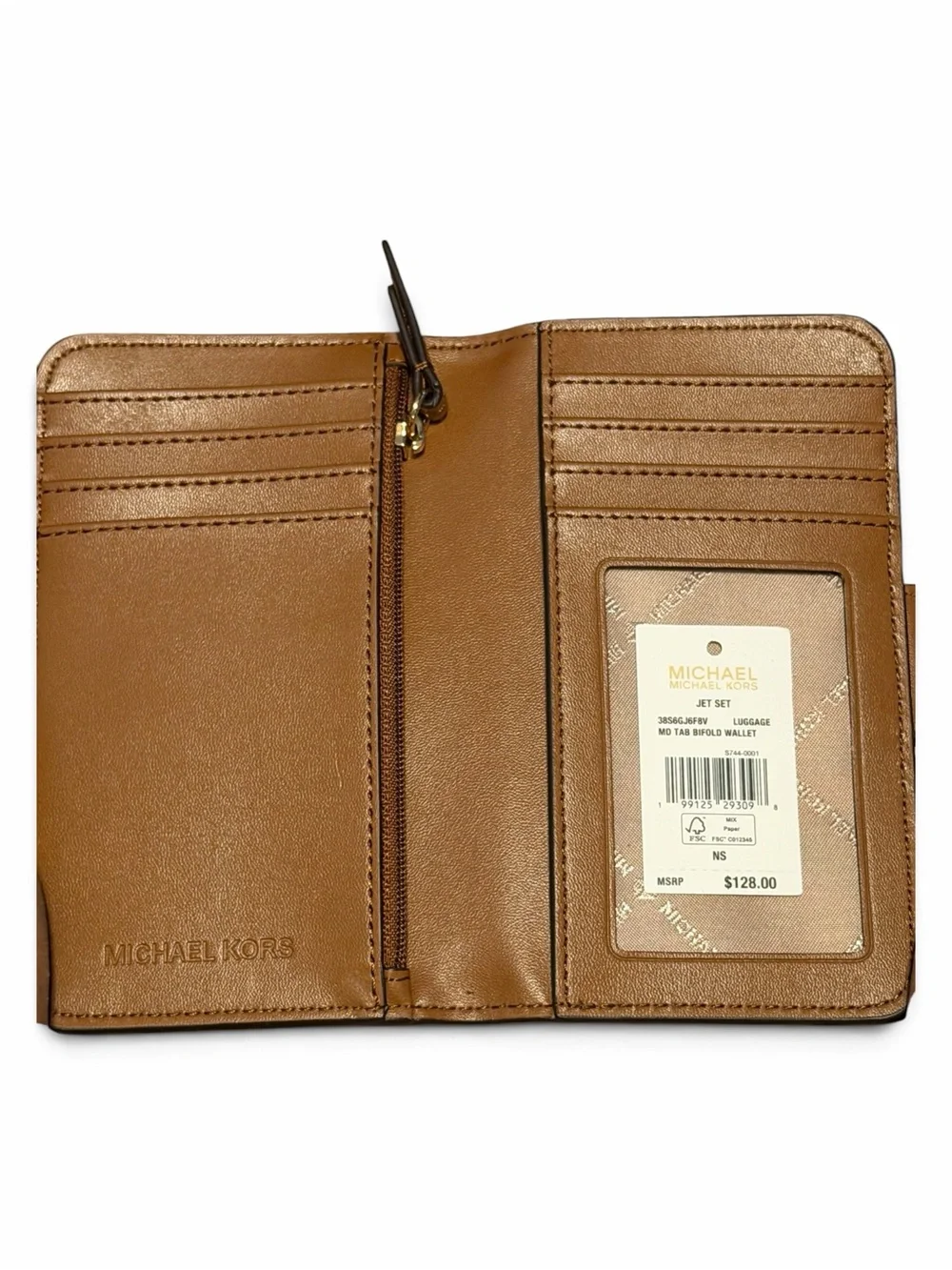 Michael Kors Caramel Pebbled Leather Snap Wallet with Logo
